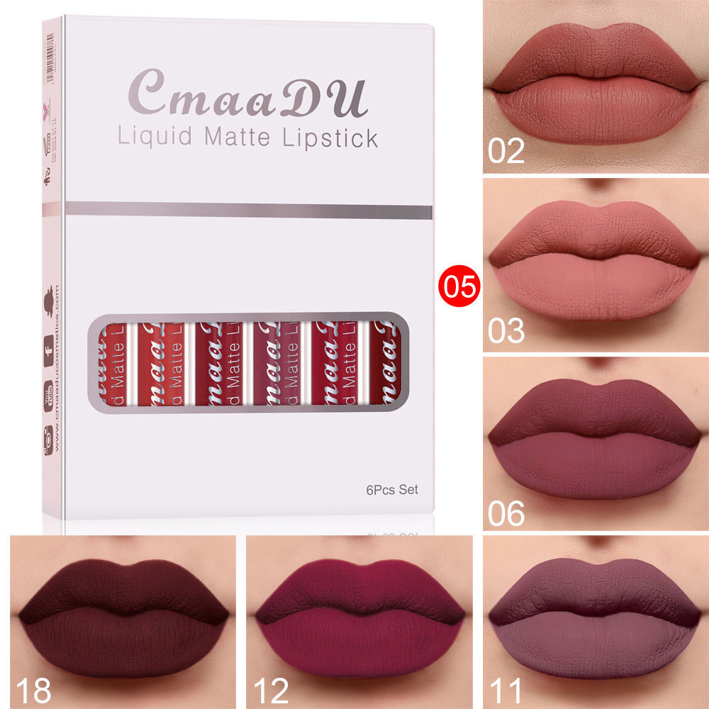 6-Box Matte Waterproof Lipstick & Long-Lasting Lip Gloss Set